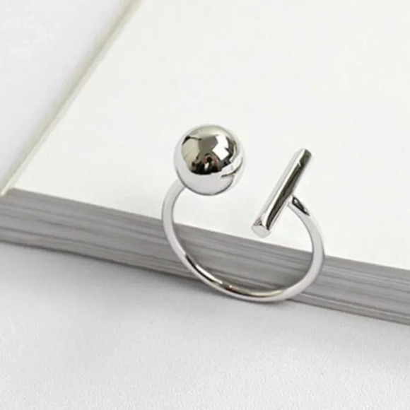 Minimalist 925 Sterling Silver Bar & Ball Ring - Picture 2 of 5